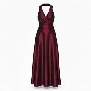 Jim Hjelm VTG Red/Blk Taffeta Halter Neck Gown Prom Dress Sz 12  Whimsigoth 90s